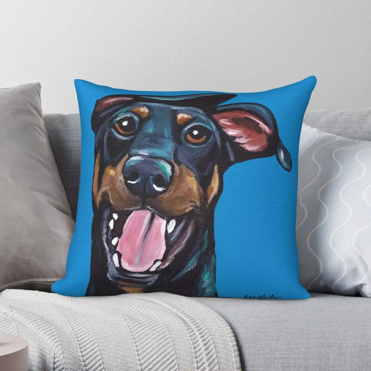 

Funny Doberman Art Pillowcase Polyester Linen Velvet Creative Zip Decor Pillow Case Sofa Cushion Cover