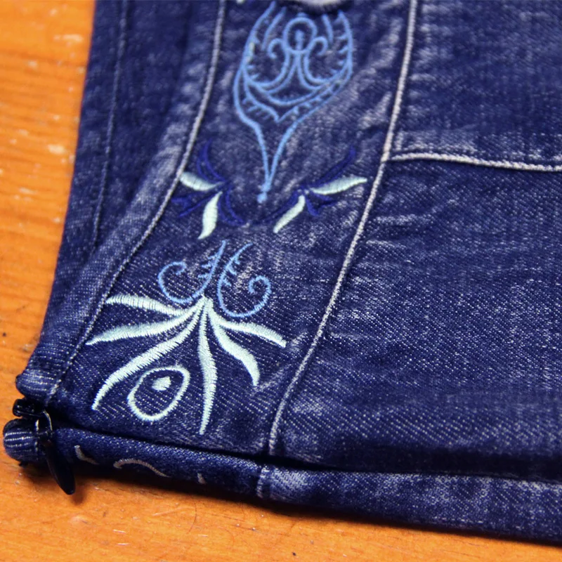 Free Shipping 2022 New Vintage Long Pants For Women Embroidery Flower Trousers Casual Chinese Style Blue Summer Thin M-XL