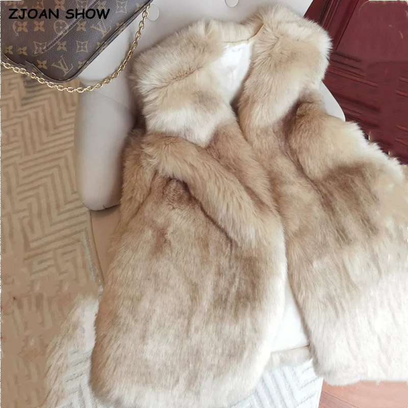 

2023 Winter V neck Hairy Shaggy Soft Fox Faux Fur Waistcoat Women Furry Fur Sleeveless Jacket Keep Warm loose Vest Outerwear