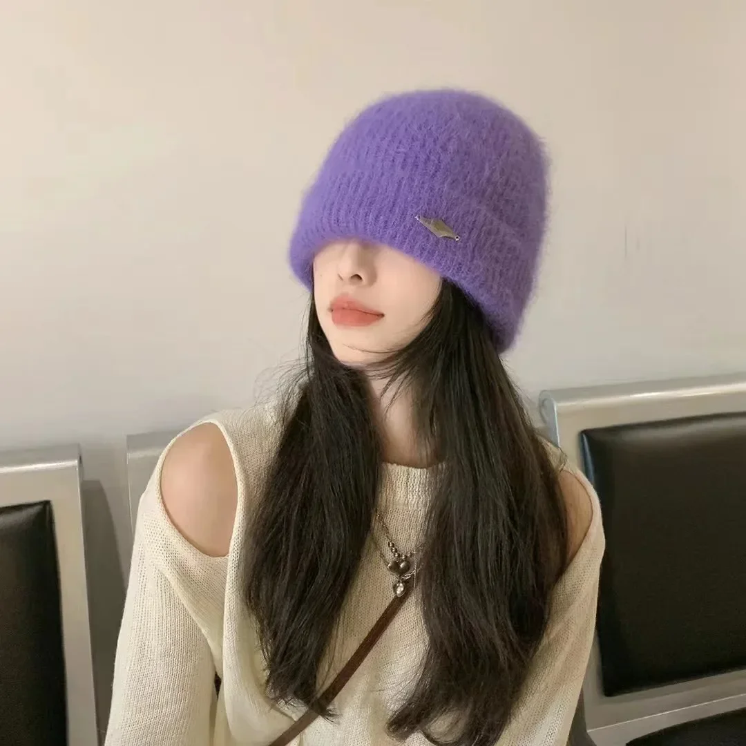 Rabbit Fur Beanies Soft Warm Fluffy Winter Hat for Women Angora Knitted Hat Skullies Beanies Female Bonnet Woman Knit Cap 4