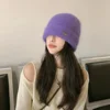 Rabbit Fur Beanies Soft Warm Fluffy Winter Hat for Women Angora Knitted Hat Skullies Beanies Female Bonnet Woman Knit Cap 4