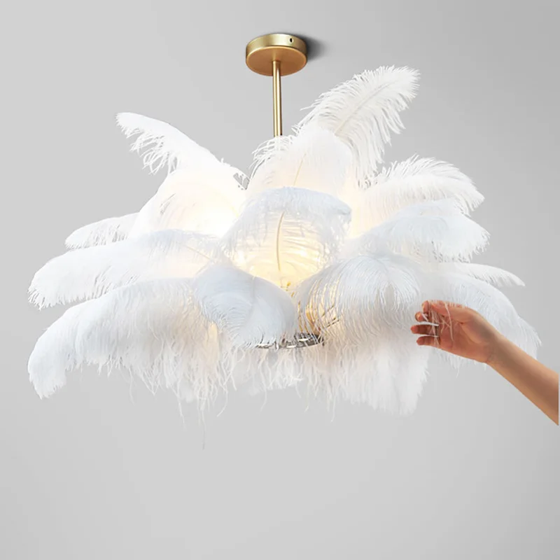 

35pcs Ostrich Feather Led Chandelier Lighting Lustres Romantic Modern Pendant Lamp for Bedroom Living Room Suspension Luminaire