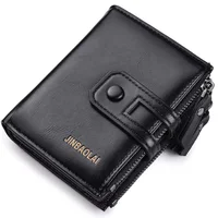 High Quality Vintage Men Short Wallets Coin Pocket Double Zipper Hasp Men Purses Card Holder Brand Men Wallets 1