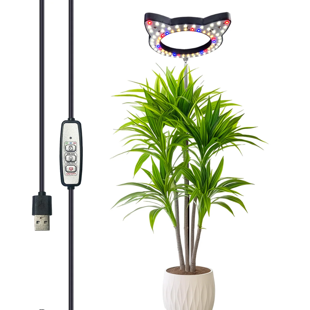 USB-Powered Indoor Plant Grow Light with Telescopic Rod , Adjustable Brightness, Auto Timer (3/9/12H), Perfect for Large Plants