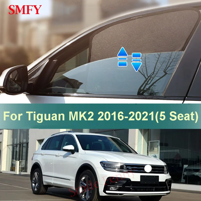 Фото Солнцезащитный козырек на заказ для Volkswagen VW Tiguan MK2 2016-2021, 5 сидений, магнитный солнцезащитный козырек, солнцезащитный козырек для боковых окон автомобиля, сетчатые шторы №1