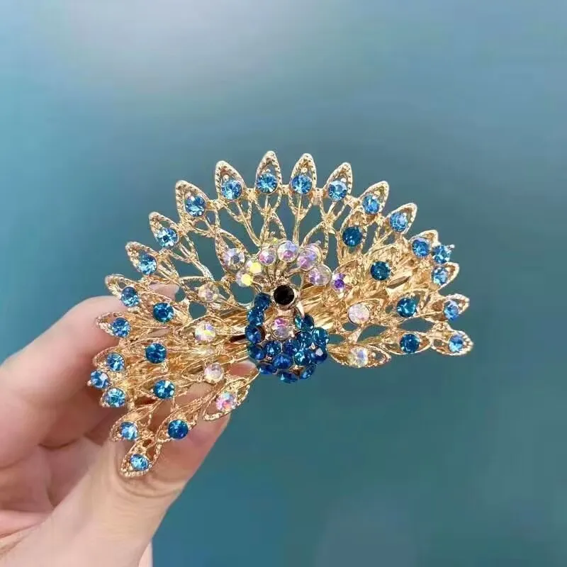 1pcs Elegant Peacock Design Hair Clip Vintage Rhinestone Decor Hairpin Headwear Barrette For Women