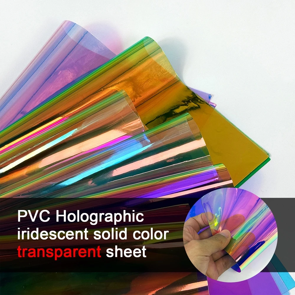 방수 홀로그램 무지개빛 PVC 시트 2팩 20x30cm 부드러운 투명 원단 핸드백..