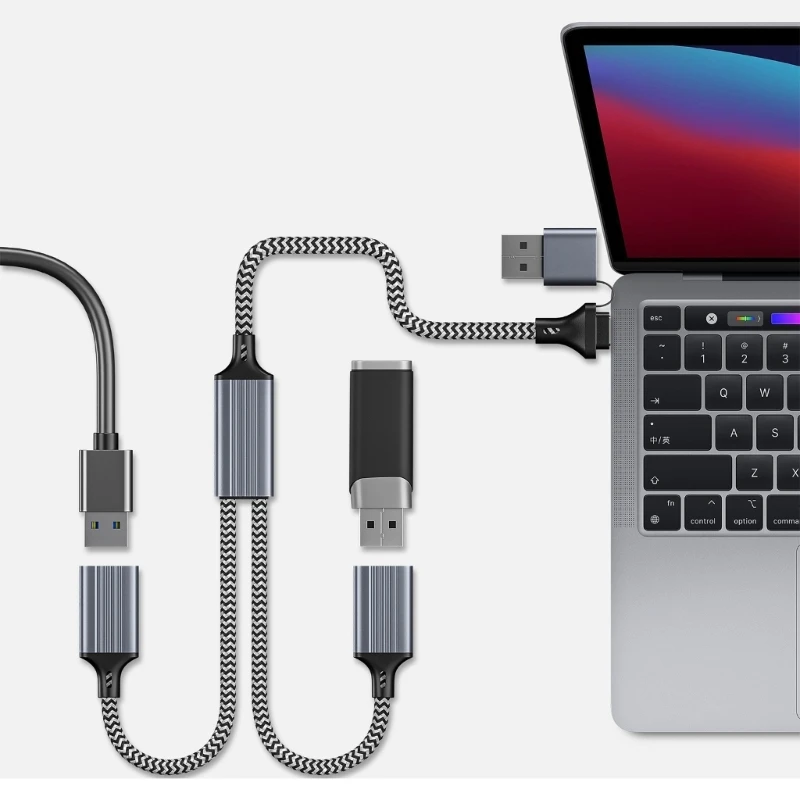 T8WC USB Type C Male to 2 /3 USB Female Splitter Hub Power Cord Extension Adapter Cable