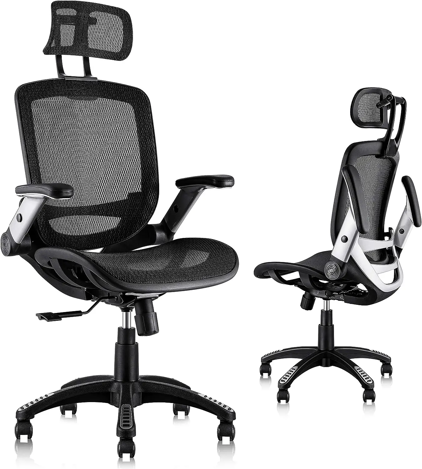 

Adjustable Headrest with Flip-Up Arms, Tilt Function, Lumbar Support and PU Wheels, Swivel Computer Task Chair