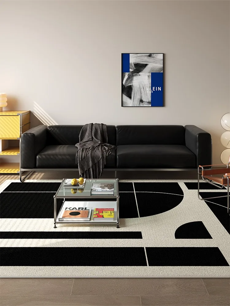 Black White Living Room Carpet Simple Lines Geometric Large Area Bedroom Rugs Light Luxury Sofa Coffee Table Floor Mats Tapis 러그