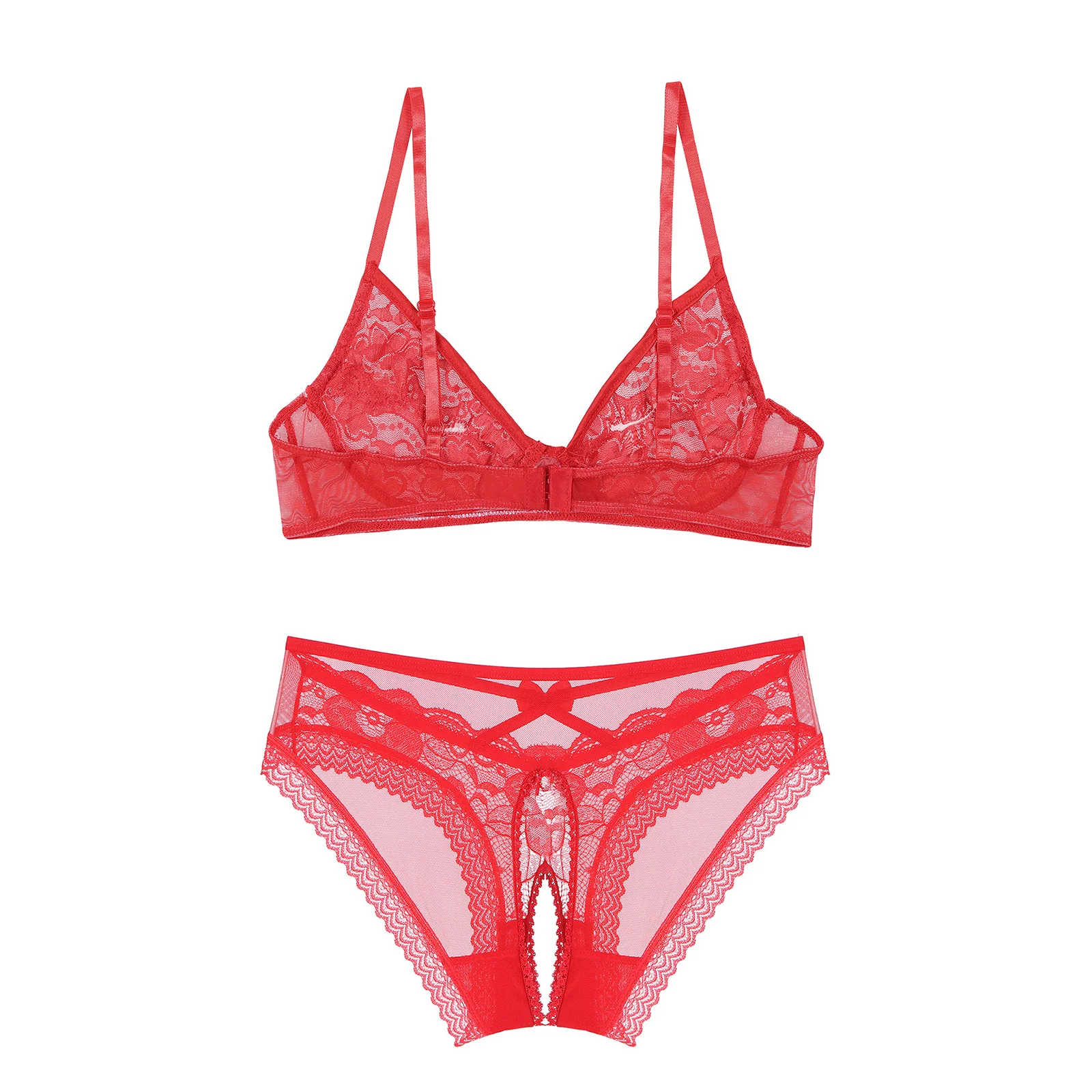 Womens Open Cup Bra Top with Crotchless See Through Briefs Underwear Set Tempting Nightwear Underwired Wire-free Bra Lingerie