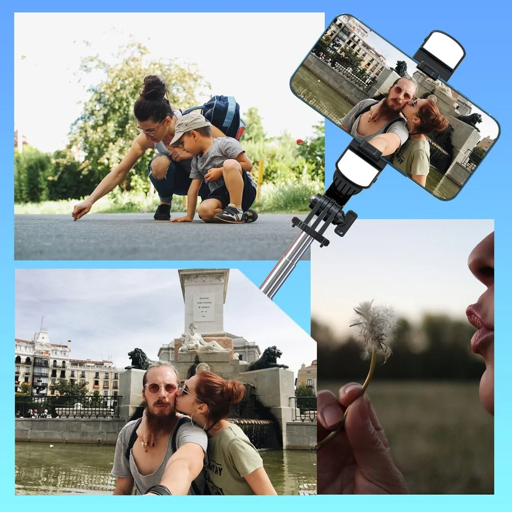 P93 Selfie Stick Tripod with Remote 1.3m Extendable Cell Phone Tripod with Light Gopro Compatible for IPhone, Android, Camera