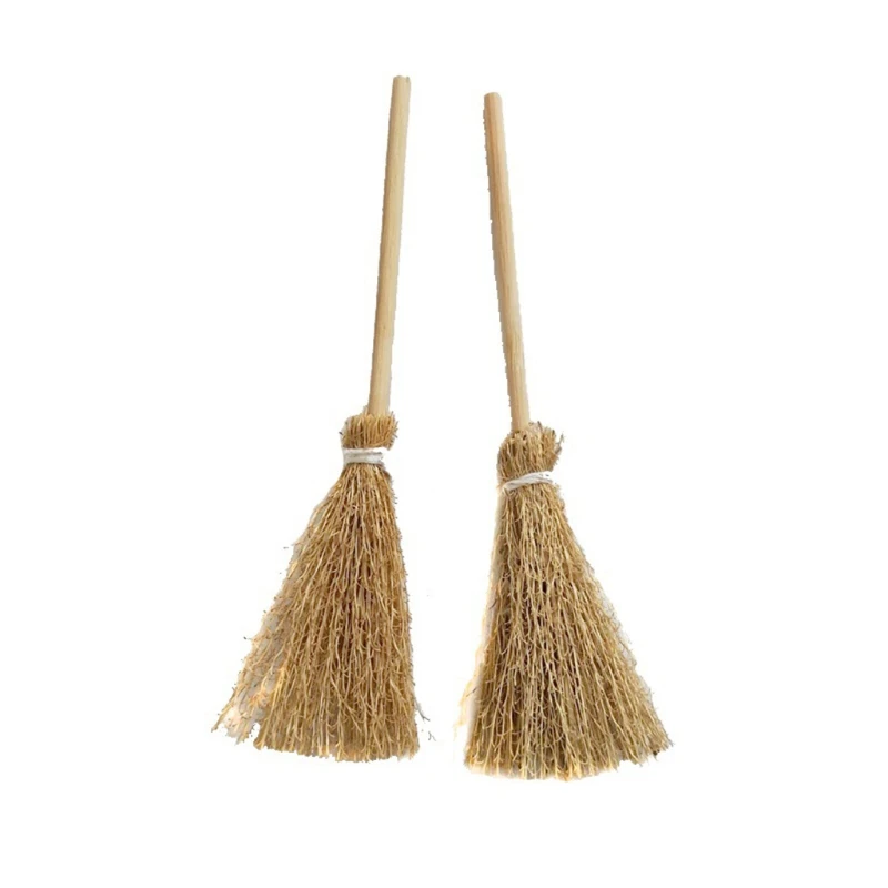 

12Pcs Miniature Artificial Mini Straw Broom with Rope Halloween Hanging Decoration DIY Dollhouse Witch Accessories