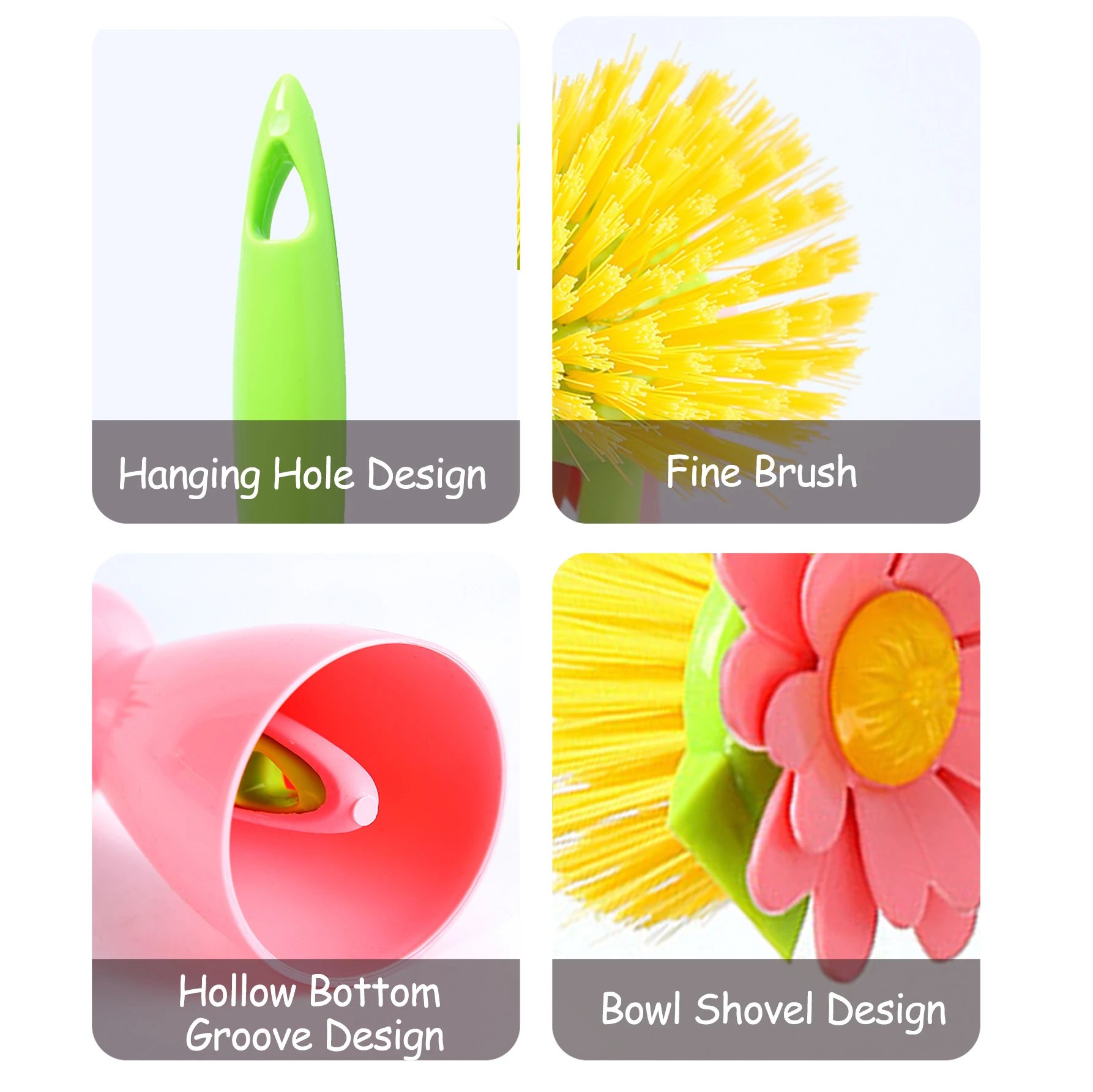 1PC Flower Shape Plastic Cleaning Brush with Holder Handle Pot Washing Brush Kitchen Washing Brush Household Pot Washing Brush 5