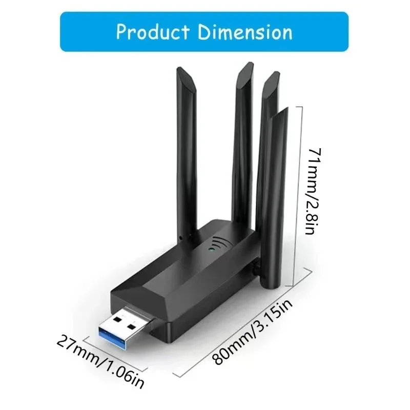 محول واي فاي USB بسرعة 1200 ميجابت في الثانية، بطاقة شبكة لاسلكية طويلة المدى ثنائية النطاق 5 جيجاهرتز، USB 3.0 لأجهزة الكمبيوتر المكتبية، متوافق مع ويندوز 10/11