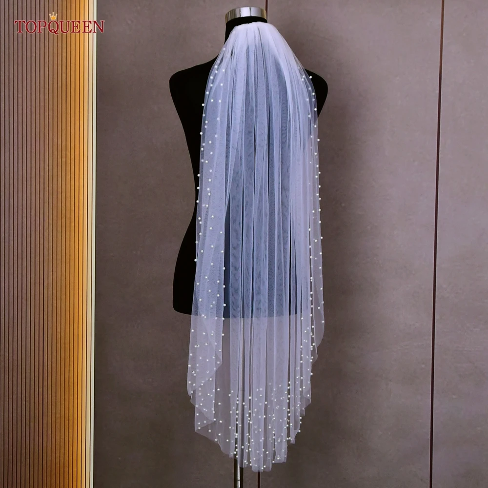Pearls Wedding Veils with Comb Bridal Veil Type Layer Dramatic 1 Tier Pearl Veil for bridal veil