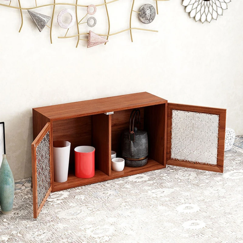 New Desktop Cabinet, Dust-Proof Storage Box, Crabapple Glass Tea Set, Solid Wood Plaid Table Handle Cup