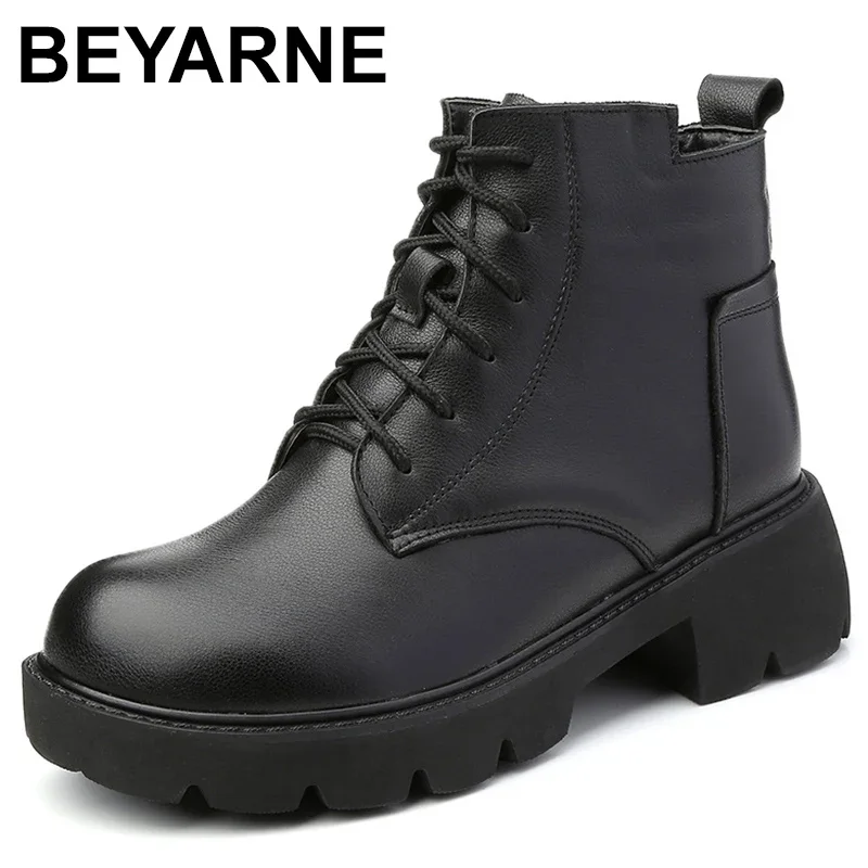 

2023 Boots Women Winter Shoes High-heel Genuine Leather Short Boots Women British Style Wool Warm Women Ankle Boots