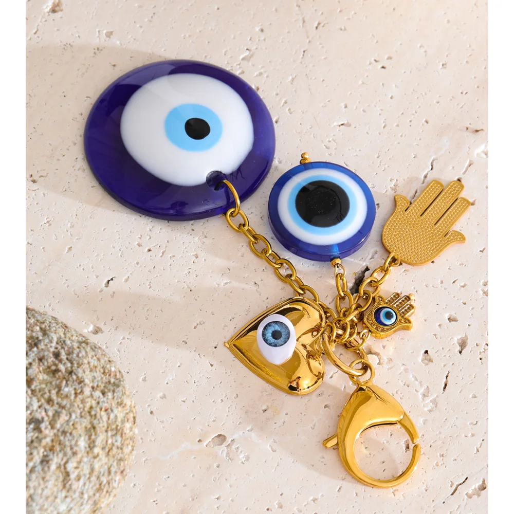 Yhpup Pendant Keychain Blue Resin 18K Gold Plated