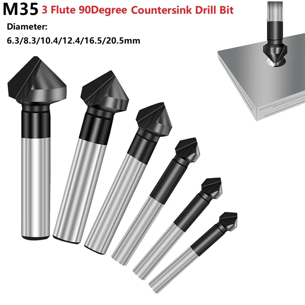 1 Pcs  Countersunk Drill Bit M35 3 Flute 90 Degree Chamfering Tools Cobalt TiAlN Coated For Drilling Hardness Less Than 65HRC