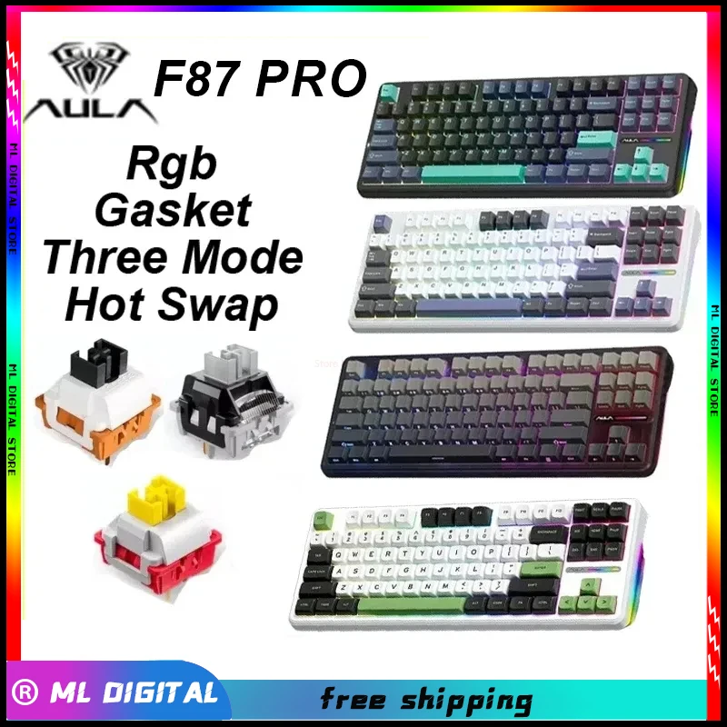 

Aula F87 Pro Mechanical Keyboard Tri Mode 2.4g Wireless /Usb/Bluetooth Keyboard 87 Key Hot Swap Gasket Rgb Pbt Gaming Keyboards
