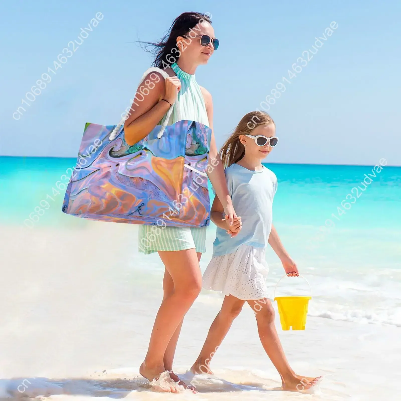 Summer Women Nylon Handbag Large Capacity Single Shoulder Female Casual Color Fluid Print Beach Bag Tote Bag Shopping Bag