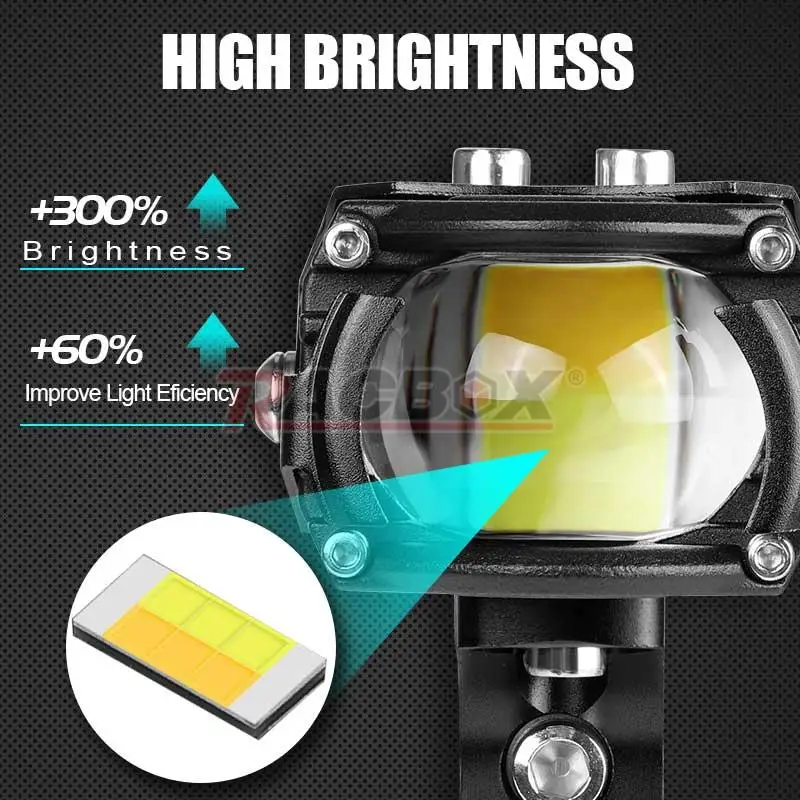 90W/100W Motorcycle LED Spotlight Blue Devil Eyes High Power Headlight Lens Whit
