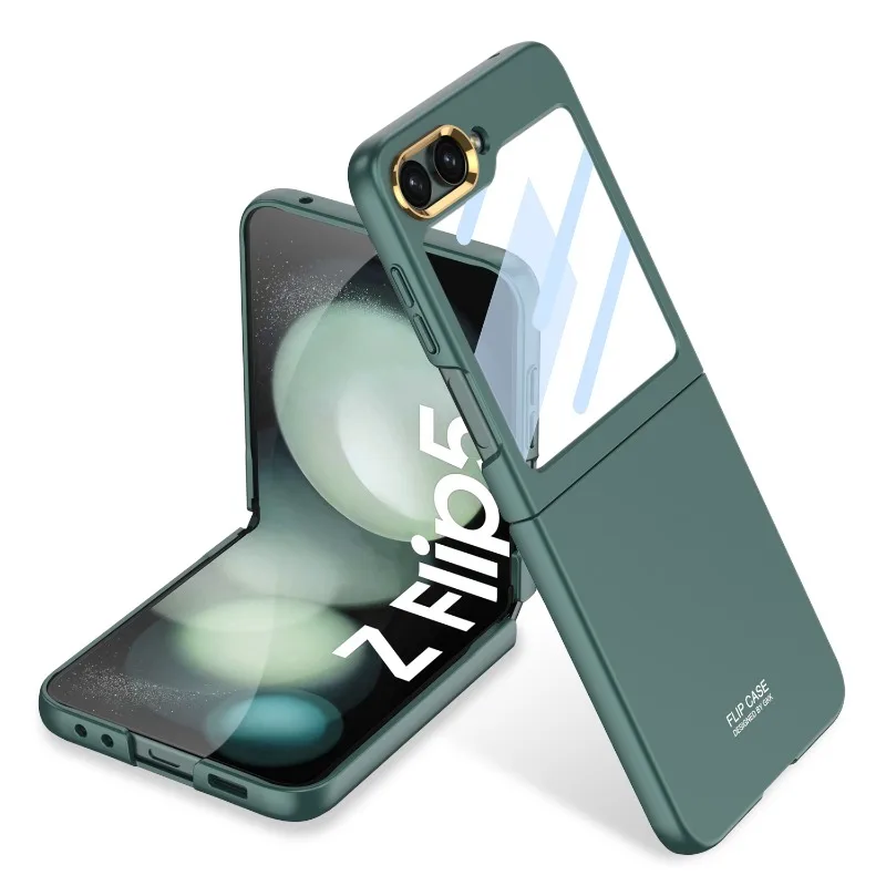 

Ultra Thin Matte Case for Samsung Z Flip 5 Case with Hd Lens Tempered Film Luxury Shockproof Shell for Galaxy Z Flip5 Case