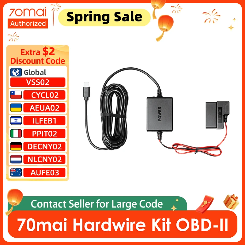 70mai Hardwire Kit OBD II Tpye-C USB-C interface for 70mai 4K Dash