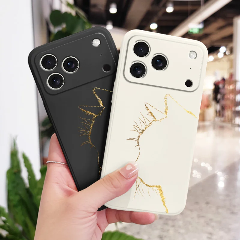 Luxurious Black Gold Cat Design Liquid Silicone Phone Case