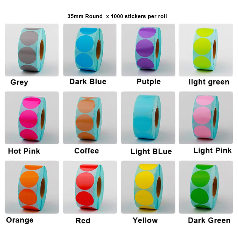 원형 감열지 라벨, 방수 오일 내성 바코드 라운드 스티커, 30mm, 35mm 색상
