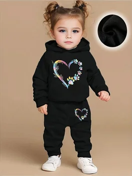 Baby girl love pattern hooded sweatshirt+sports pants two-piece casual sportswear 1