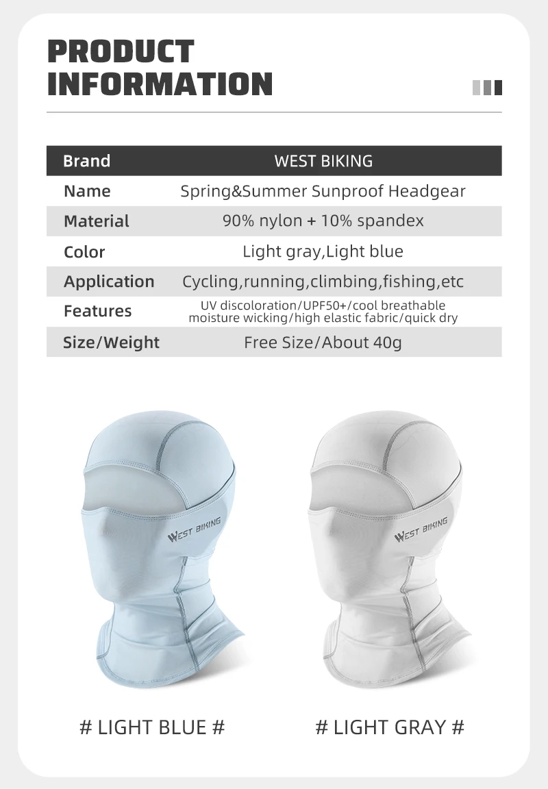 Description Picture 3 of itemWEST BIKING Cycling Mask Spring Summer UV Protection Bike Balaclava Men Women Breathable Outdoor Scarf Motorcycle Face Masks