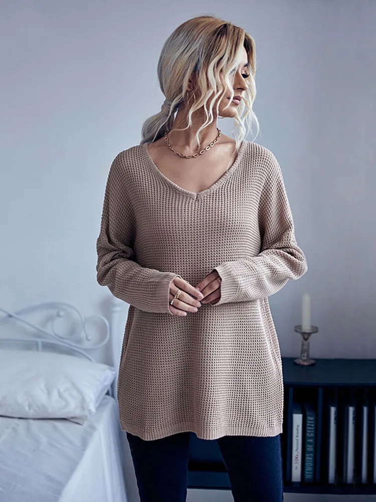 

JIM & NORA Autumn and Winter 2023 Woman Sweater American Niche Retro Casual Beautiful Sexy Loose Fitting Pullover Long Sleeved