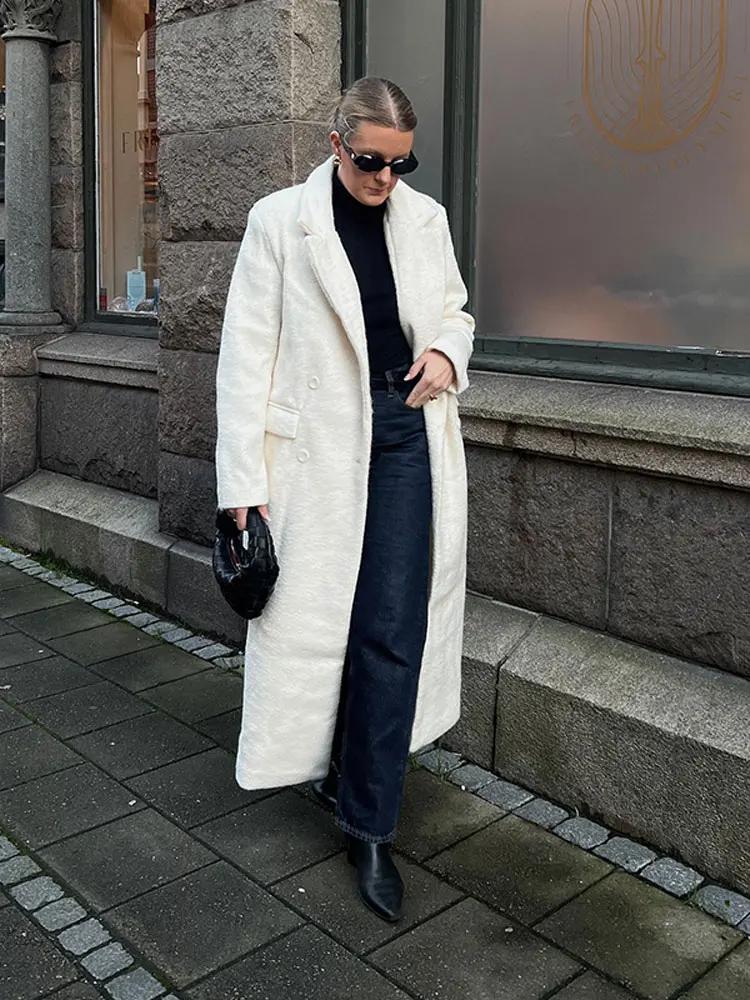Teddy Woolen Revers Lange Mäntel Frauen Straße Volle Hülse Taste Lose Herbst Winter Warme Bomber Jacken Neue Büro Dame Outer – Detail 16