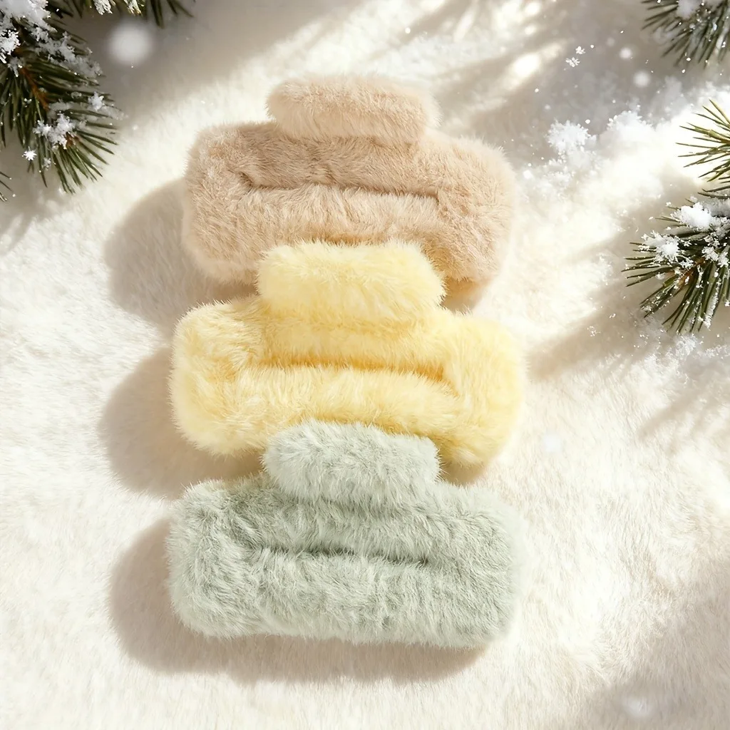 Mehrfarbiges weiches Plüschhaar Herbst Winter Macaron Farbschema Bequeme Textur Damen Täglich geflochtene modische Kopfbedeckung – Detail 1