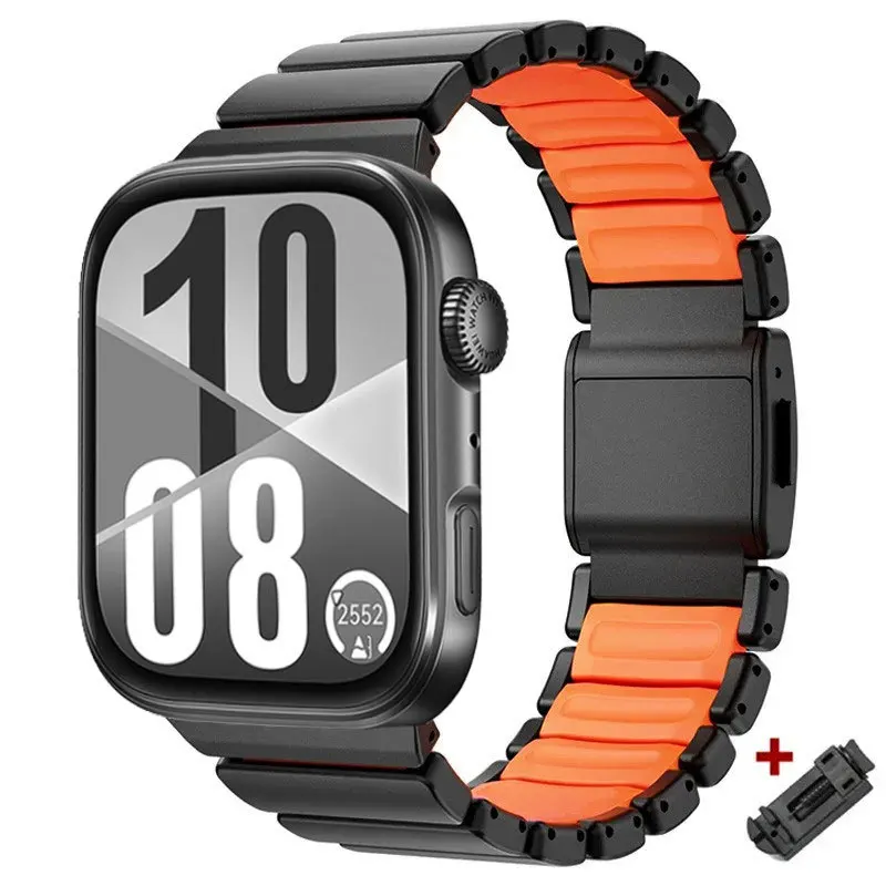 Luxury Titanium Metal Silicone Magnetic Watch Band - Sport Strap Replacement with Rubber Accents