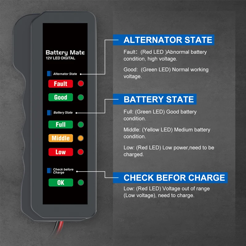 12V Car Battery Tester Digital Alternator Tester with 6 LED Lights Car Battery Tester Analyzer Professional Auto Diagnostic Tool