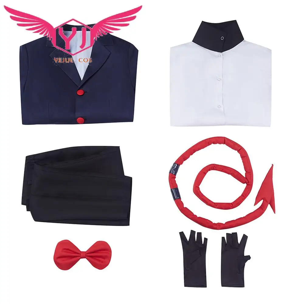Anime Helluva Boss Moxxie Cosplay Costume Party With Tail Outfit Halloween Carnival Men Uniform Suit