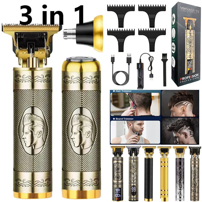 3in1 Vintage Wireless Full Set Accessories Men Electric Beard Barber Shop Professional Nose Hair Shaver Haircut Razor Machine