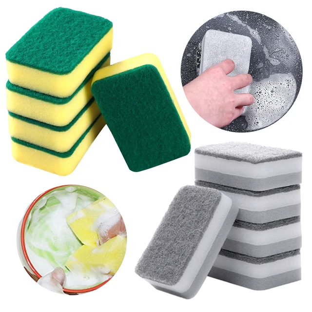 5pcs Kitchen Cleaning Sponge Double Sided Sponge Scrubber Sponges for  Dishwashing Scouring Pad Dish Cloth Kitchen Cleaning Tools - AliExpress