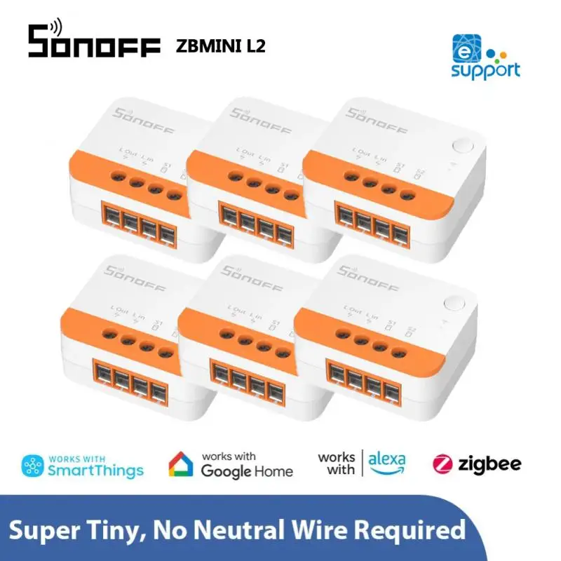 

1-20 шт. переключатель SONOFF ZBMINI L2 Zigbee, не требуется нейтральный провод, беспроводной 2-ходовой модульный переключатель для умного дома, управление через приложение EWeLink