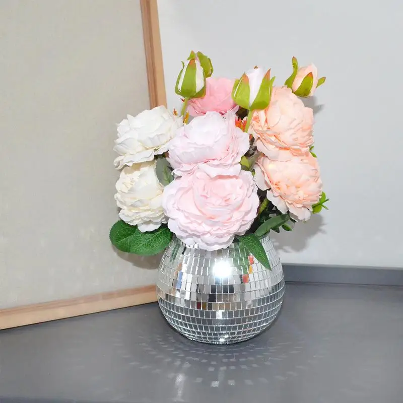 Mini Disco Ball Flower Pot Disco Ball Flower Vase Disco Planter Disco Ball Plant Holder Disco Planter Silver Mirror Glass Decor 2