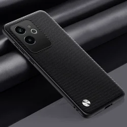 Custodia per telefono in pelle di carbonio di lusso - Protezione premium in silicone e copertura completa della fotocamera