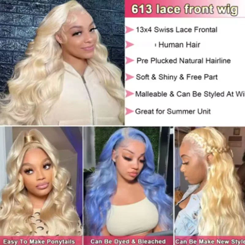 20 34 Inch 250% Density 613 Human Hair Wig 13x6 Hd Lace Frontal Wig Body Wave Lace Front Wig Honey Blonde Human hair For Women 4
