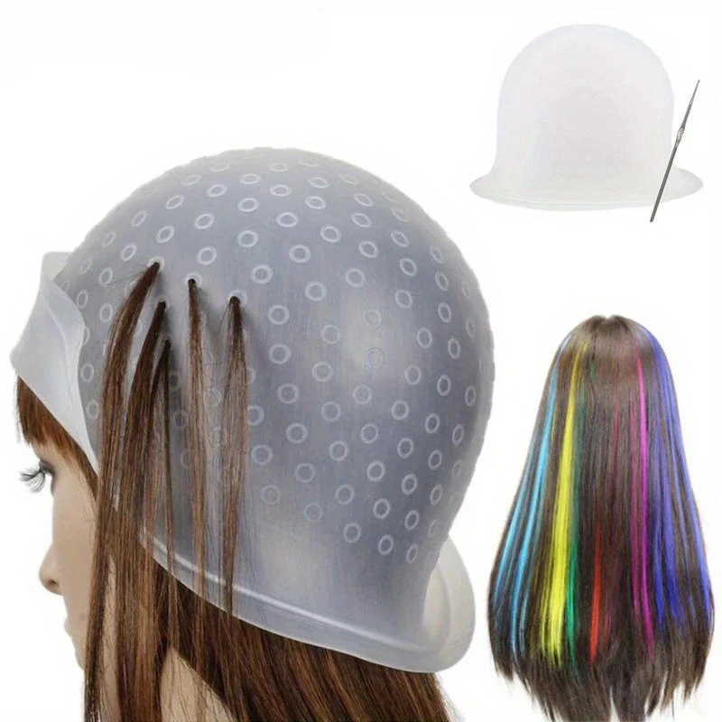 1pcs Silicone Hair Coloring Cap Hook Needle Pink Professional Dyeing Tool Highlight Dyeing Frosting Hats Barber Hair