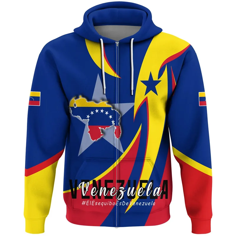 thumbnail image 1 of Sudadera con cremallera y estampado 3D de la bandera de Venezuela para hombre, sudaderas con emblema nacional, sudaderas holgadas de moda para deportes callejeros, 1 of 5