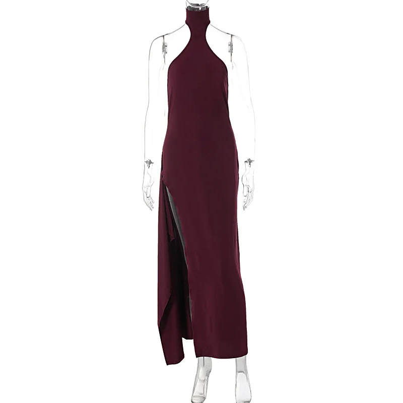 

Halter Slim Sleeveless Sexy Slit Irregular Long Women's Dress