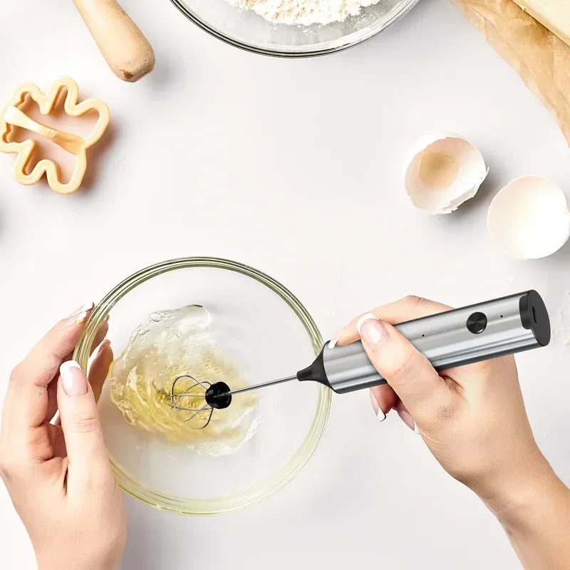 2in1 Electric Egg Beater USB Rechargeable Milk Frother Whisk Coffee Mixer Double Heads Milk Frothers Baking Stirrer Food Blender 4