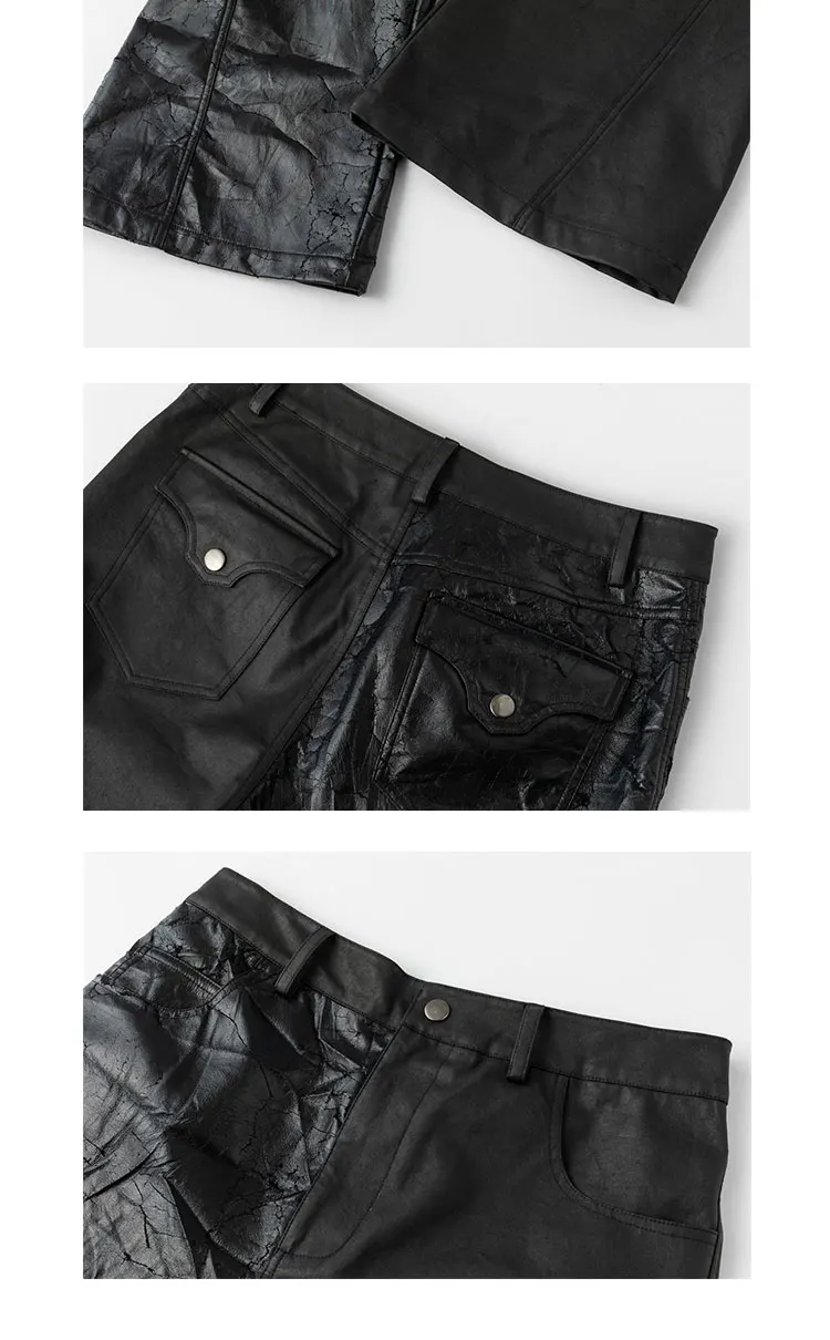Description Picture 5 of itemHand Coated slim-fit Wax Top Splicing Black PU Leather Pants